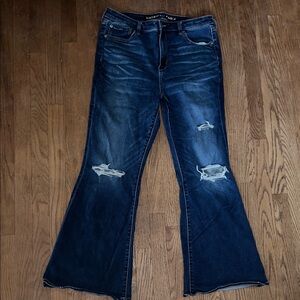 American Eagle Outfitters Dark Blue Distressed Flare Jeans